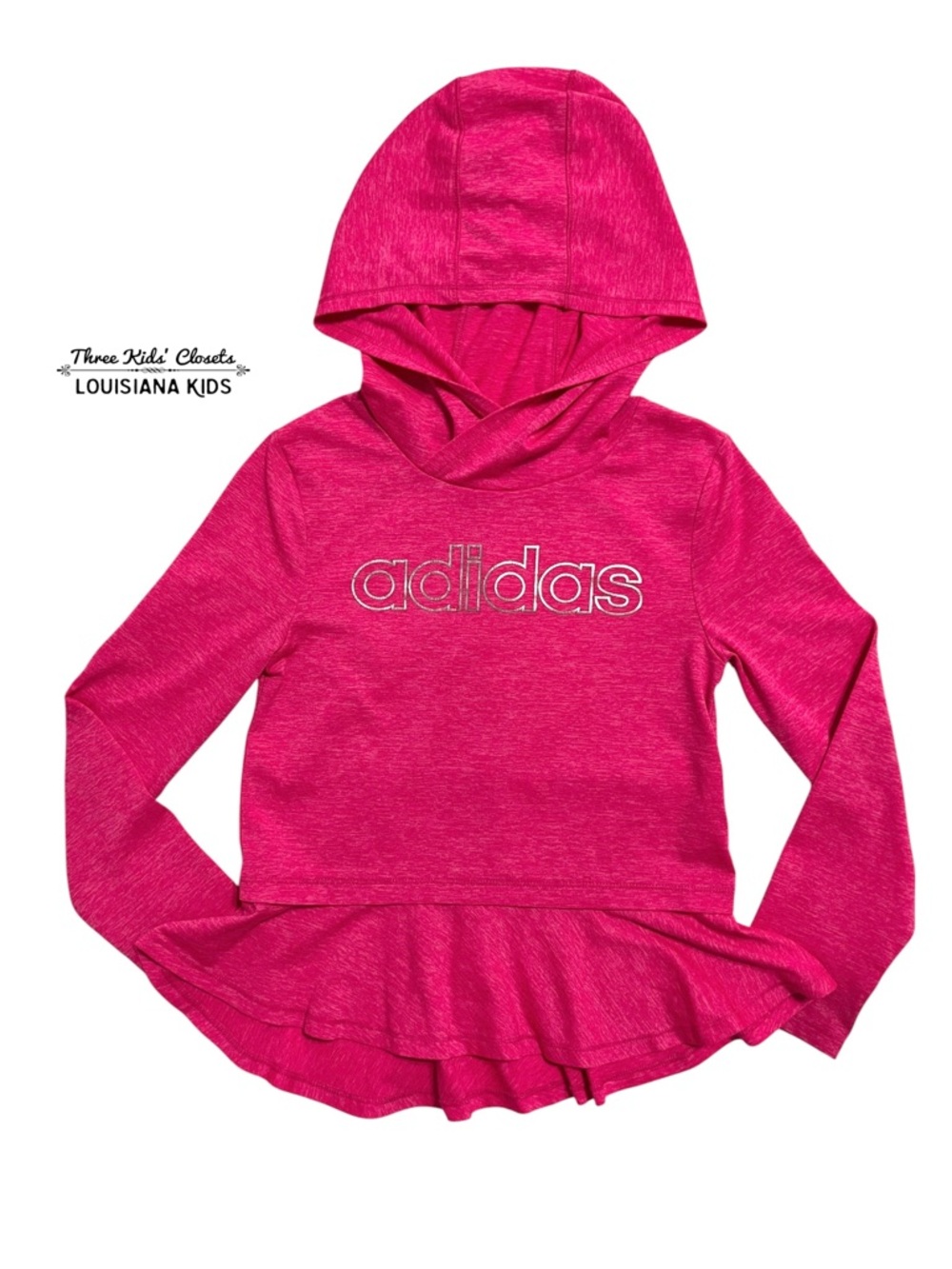 Adidas 6X Girls Pink Hooded Long Sleeved Peplum Athletic Top